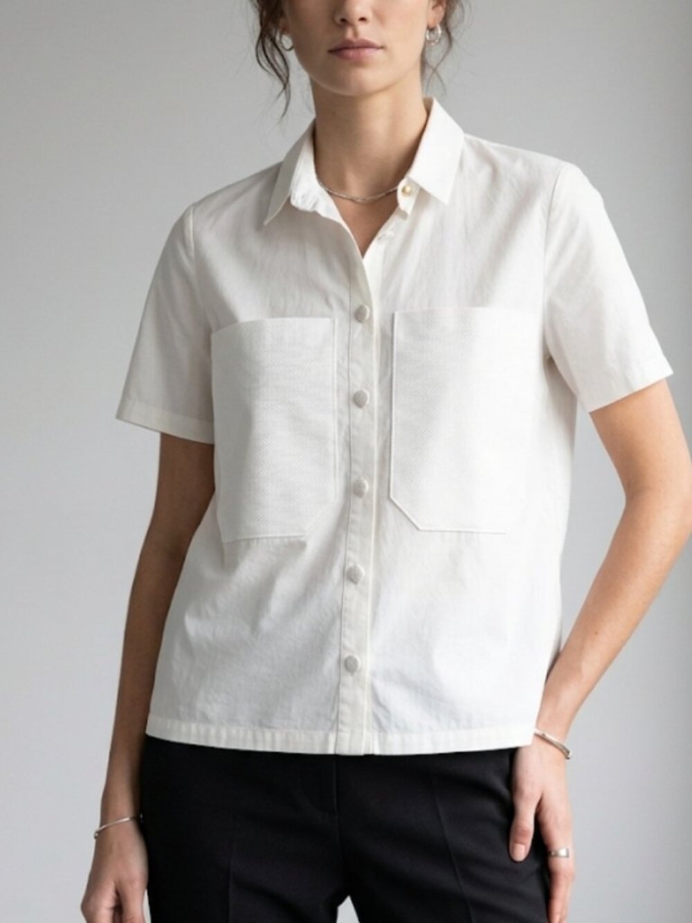 Zadig & Voltaire Deluxe Short Sleeve Big Pockets Button-Down Shirt White Top XS